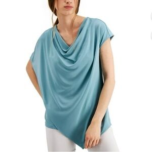 Alfani aqua teal women draped short sleeve blouse size XL